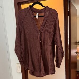 Mahina Brown Button Down Shirt